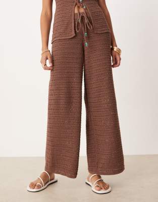 Asos Design Knit Pants With Turquoise Beads In Brown