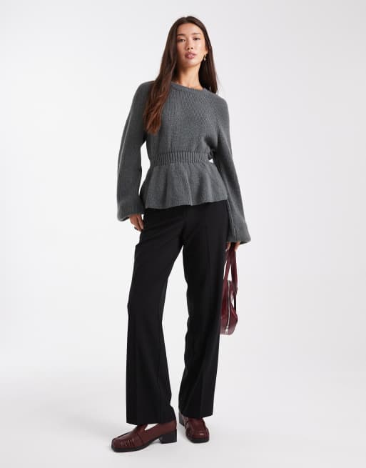 トップス HEVE Arch Peplum knit charcoal Arch Peplum knit black | HEVE