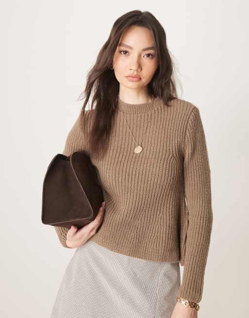 ASOS DESIGN knit peplum top in mocha