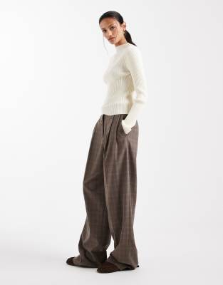 Asos Design Knit Placement Ribbed High Neck Top In White