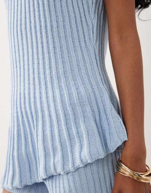 ASOS DESIGN knit pleated asymmetric top in blue, 3 of 4