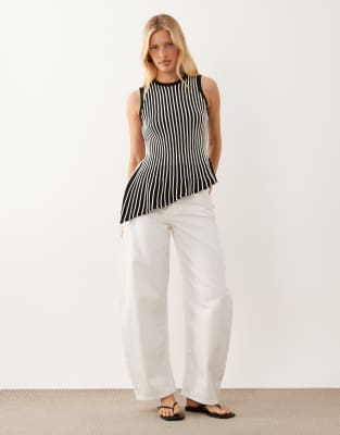 Asos Design Knit Pleated Asymmetric Top In White