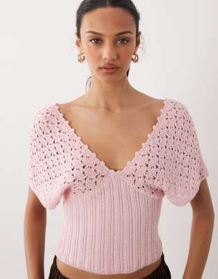 ASOS DESIGN knit plunge cinch top in pink