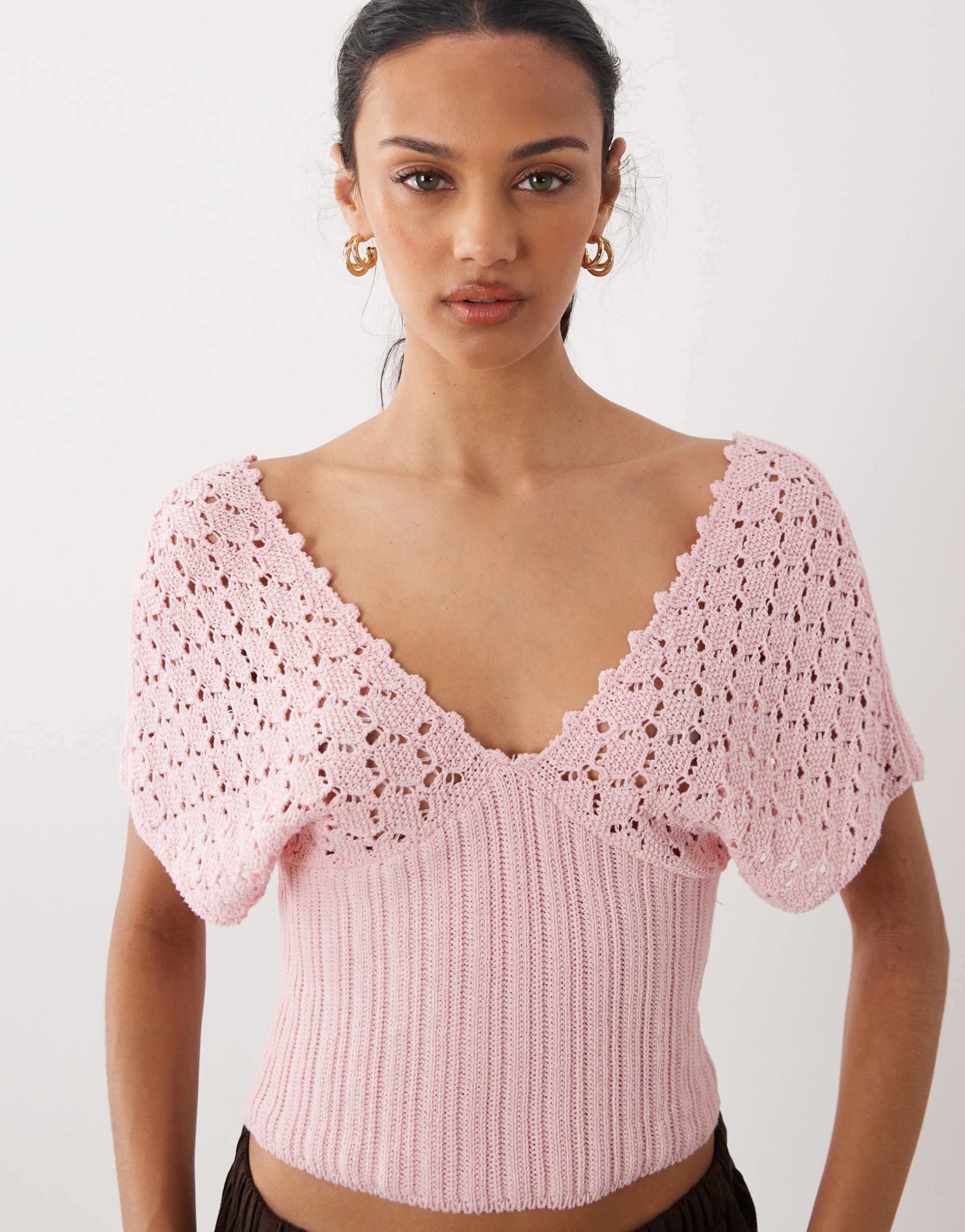 asos design knit plunge cinch top in pink