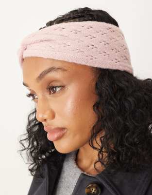 Asos Design Knit Pointelle Loop Through Headband In Pink