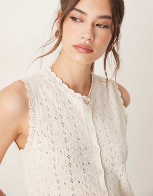 ASOS DESIGN knit pointelle tank top in ecru