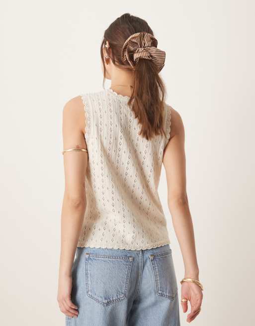 ASOS DESIGN knit pointelle tank top in ecru