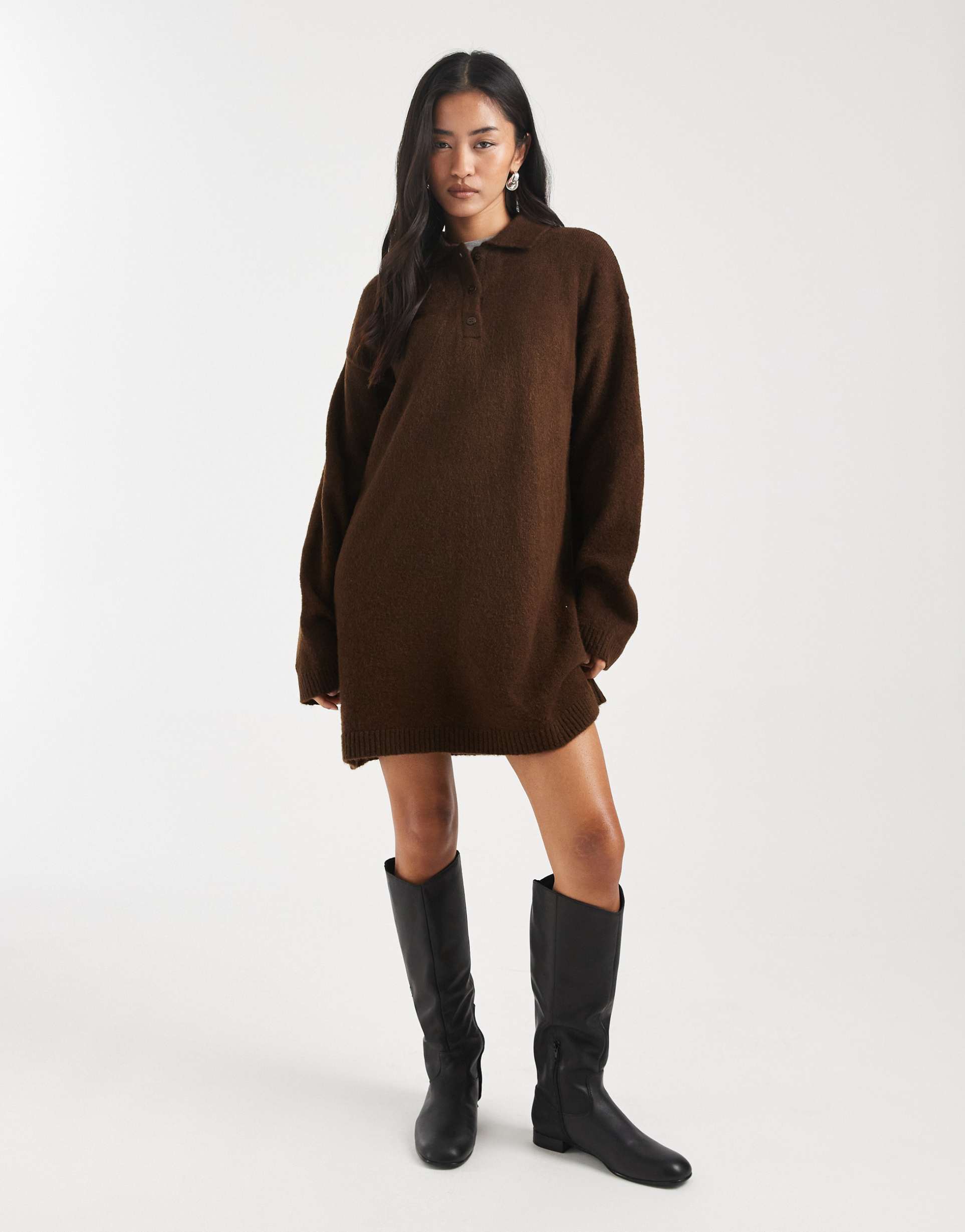 asos design knit polo dress in brown