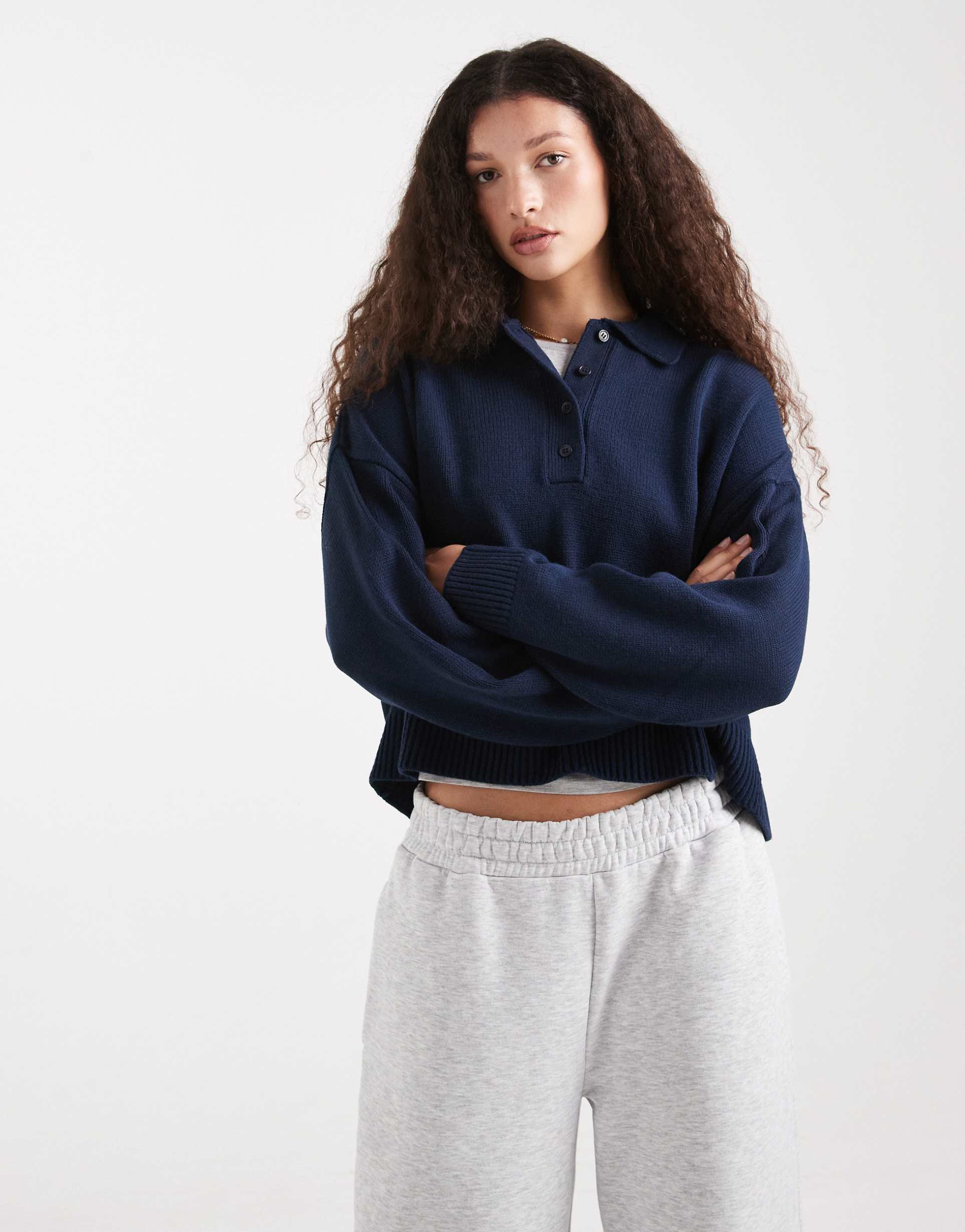 asos design knit polo in navy