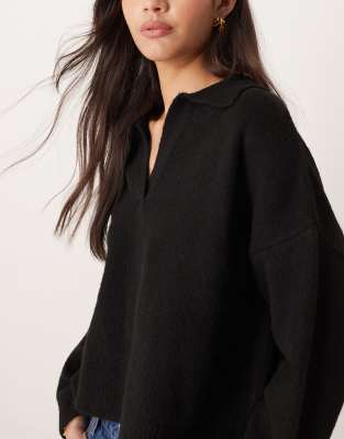 Asos Design Knit Polo Top In Black