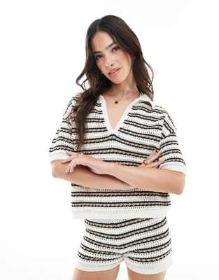 Asos Design Knit Polo Top In Multi