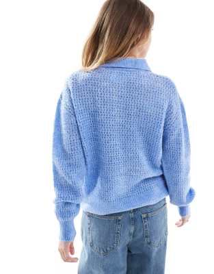 Asos Design Knit Polo Top In Blue