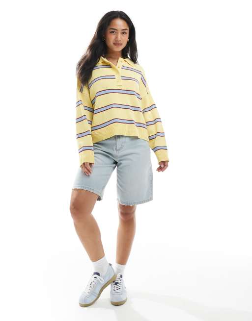 ASOS DESIGN knit polo top in yellow stripe