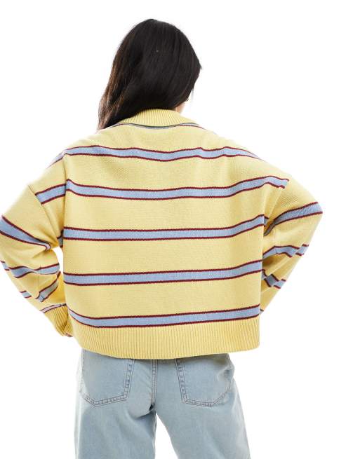 ASOS DESIGN knit polo top in yellow stripe