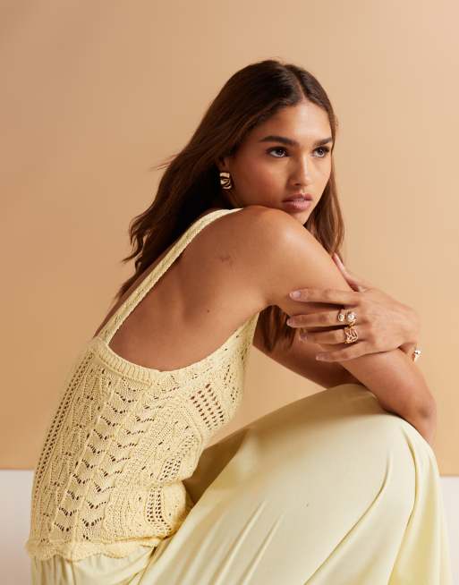 ASOS DESIGN knit poplin mix maxi dress in buttermilk yellow