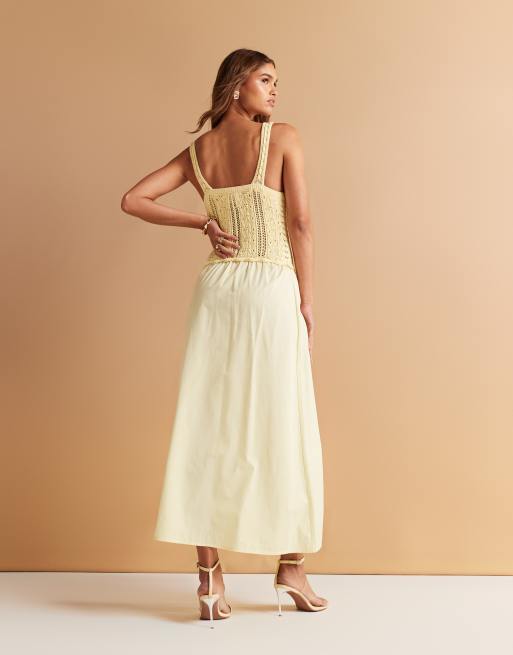 ASOS DESIGN knit poplin mix maxi dress in buttermilk yellow