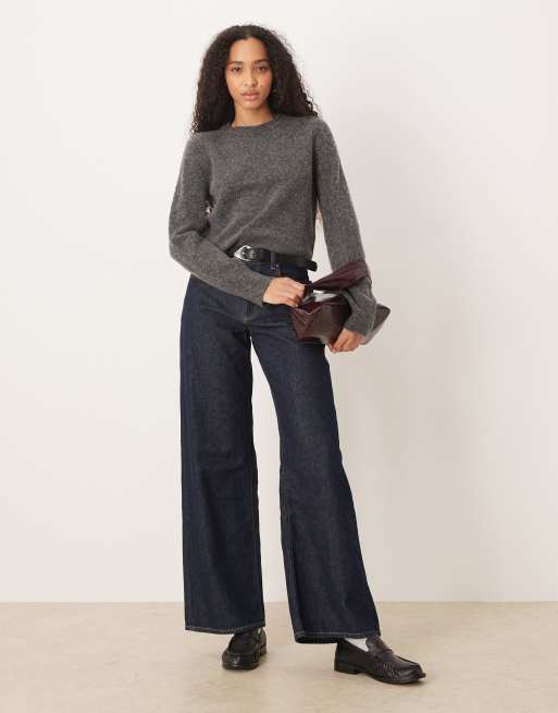 ASOS DESIGN knit alpaca blend fitted top in charcoal