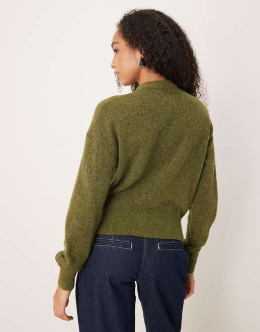 ASOS DESIGN knit premium wool and alpaca blend henley top in olive, 4 of 4