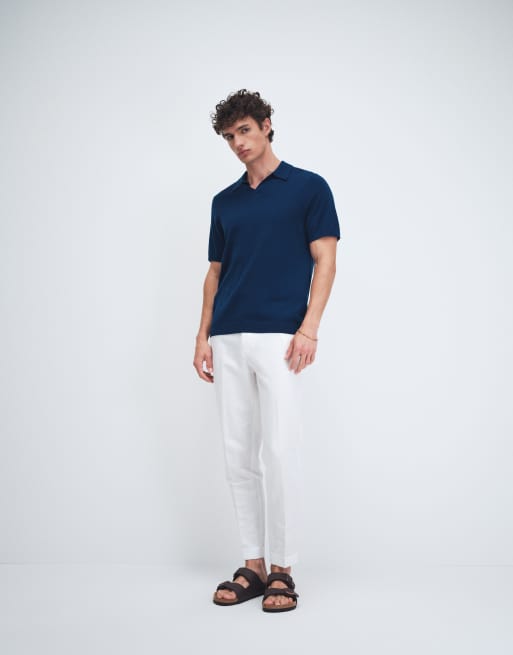 ASOS DESIGN knit pure merino wool notch neck polo shirt in navy, 2 of 7