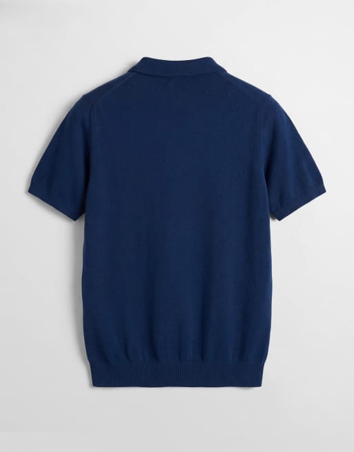ASOS DESIGN knit pure merino wool notch neck polo shirt in navy, 7 of 7