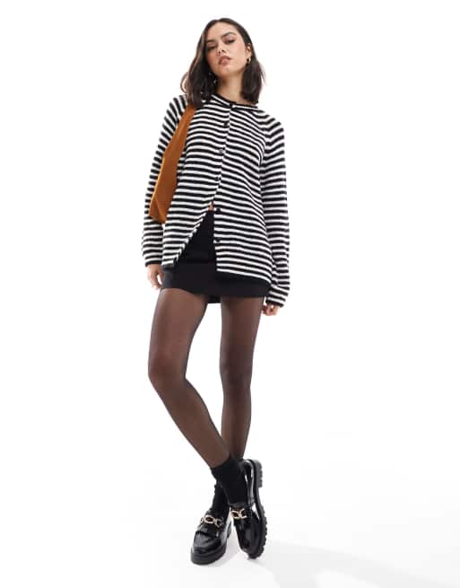 ASOS DESIGN knit raglan cardigan in black stripe