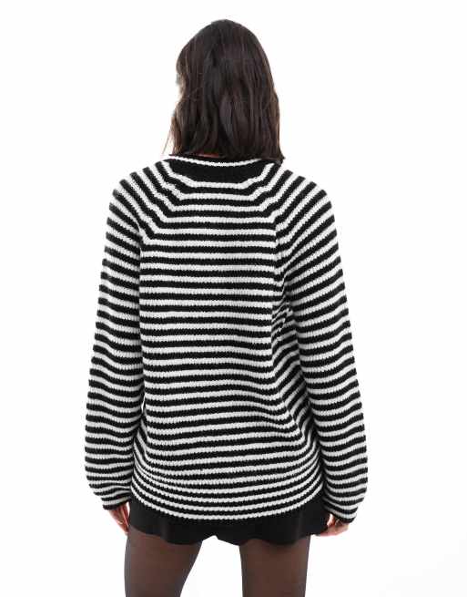ASOS DESIGN knit raglan cardigan in black stripe