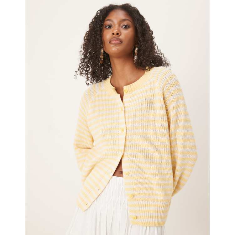 ASOS DESIGN knit raglan cardigan in buttermilk yellow stripes | ASOS