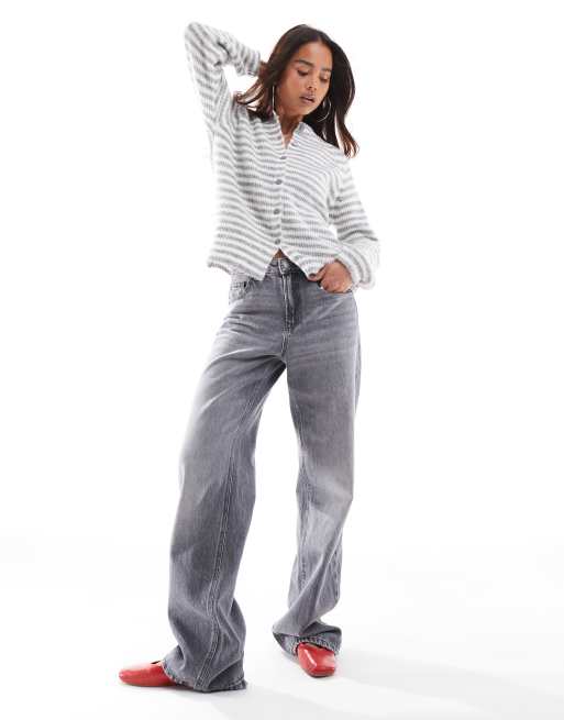 ASOS DESIGN - Gebreid vest met raglanmouwen en grijze strepen