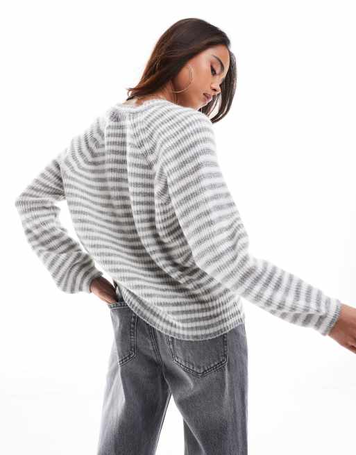 ASOS DESIGN - Gebreid vest met raglanmouwen en grijze strepen