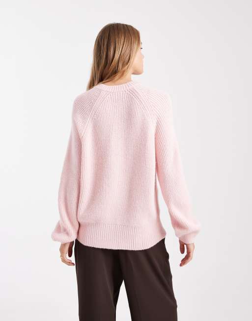 ASOS DESIGN knit raglan cardigan in light pink, 3 of 4