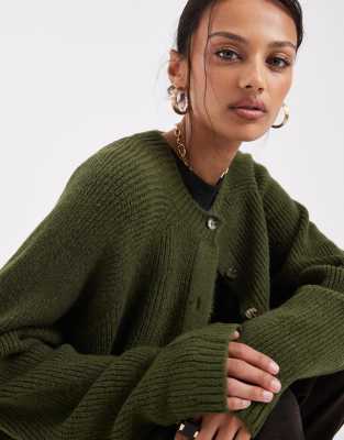 Asos Design Knit Raglan Cardigan In Green