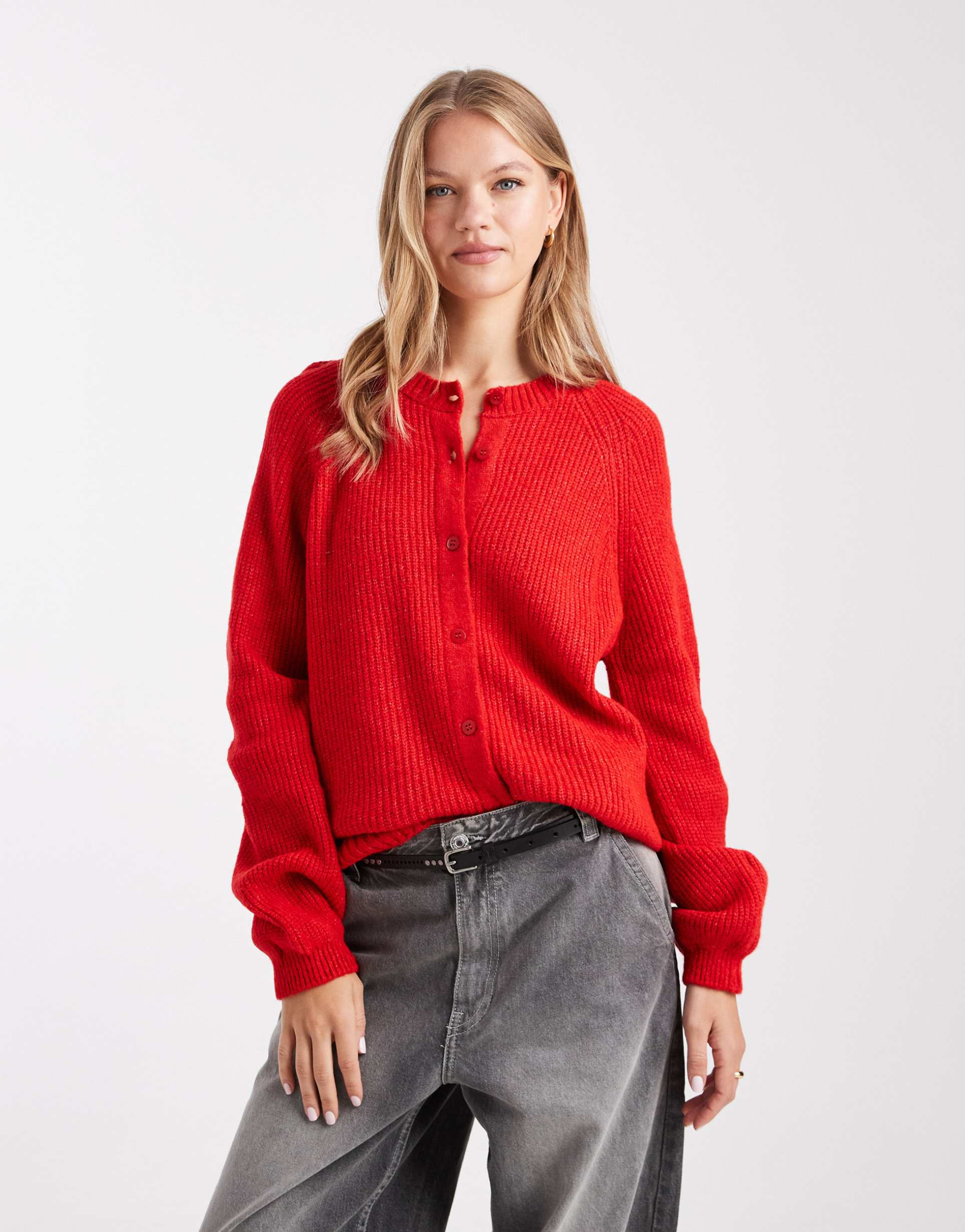 asos design knit raglan cardigan in red