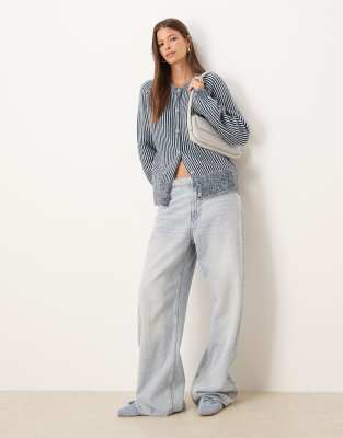 Asos Design Knit Raglan Cardigan In Blue