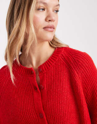 Asos Design Knit Raglan Cardigan-red In Red
