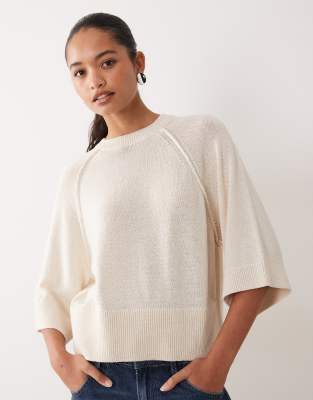 Asos Design Knit Raglan Detailed Sweater In Neutral