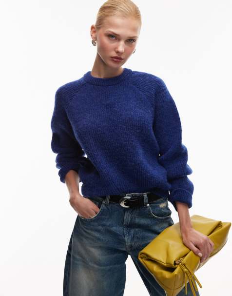ASOS DESIGN knit raglan sweater in cobalt blue - view 1