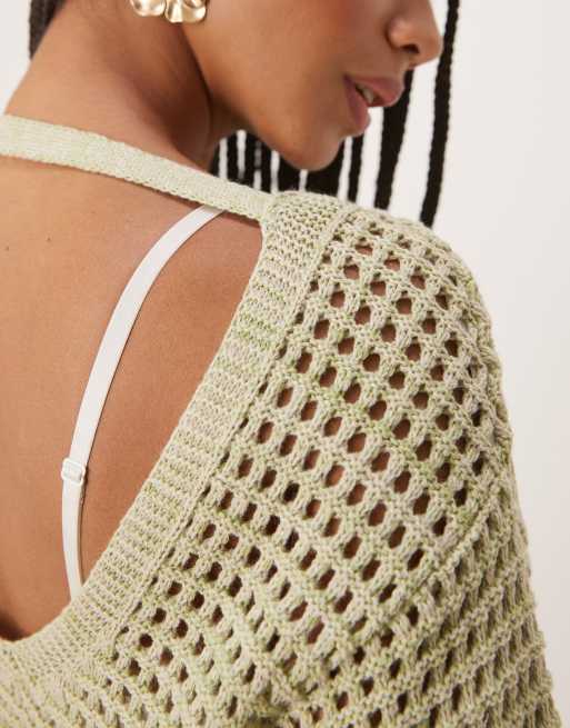 ASOS DESIGN knit relaxed open stitch t-shirt in green