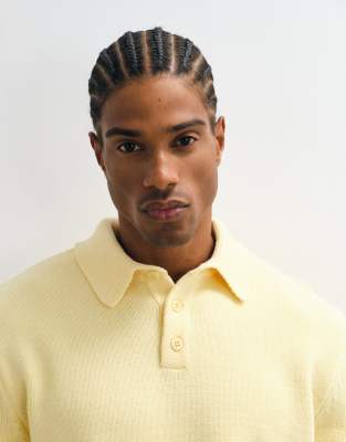 Asos Design Knit Relaxed Polo Sweater In Yellow