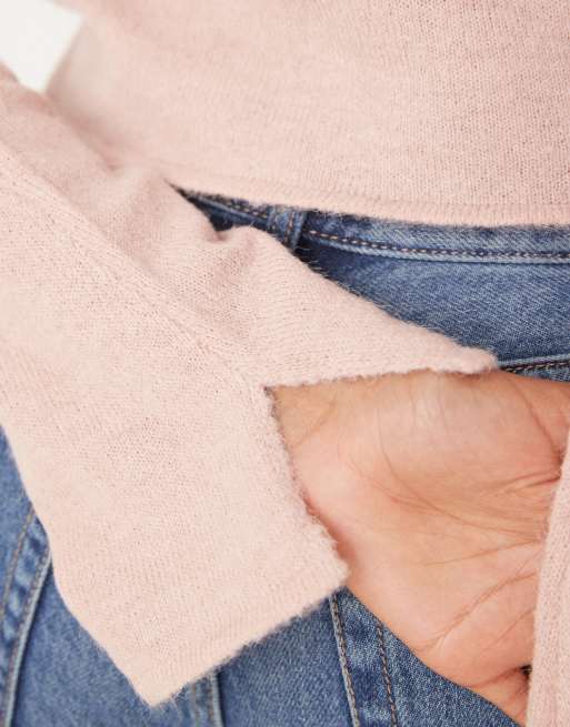 ASOS DESIGN loose knit slash neck top in light pink