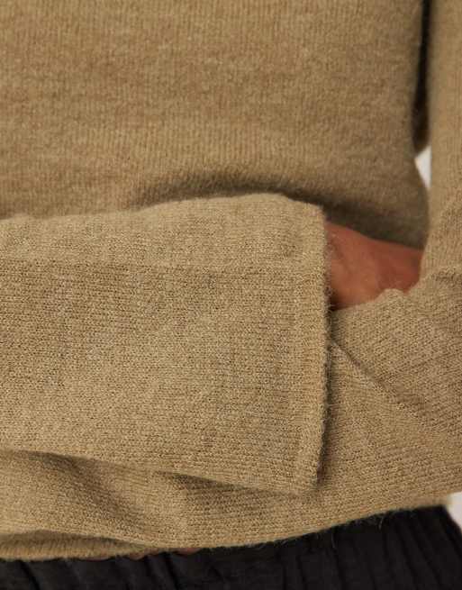 ASOS DESIGN loose knit slash neck top in olive