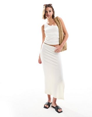 Asos Design Knit Rib Column Midi Skirt In White