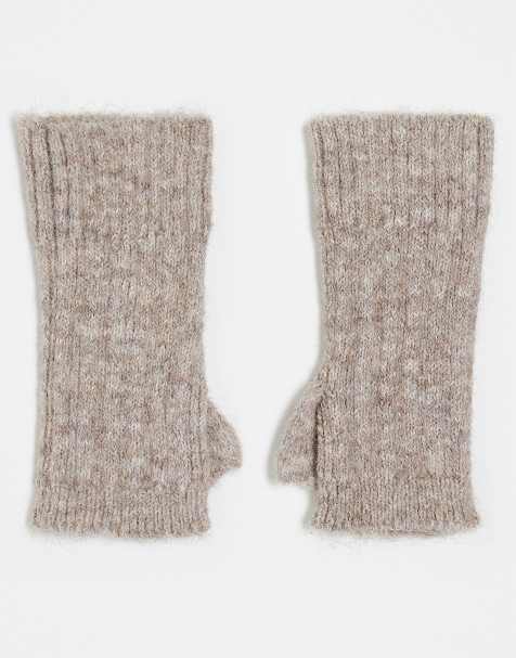 ASOS DESIGN knit rib palmwarmer in oatmeal - view 1