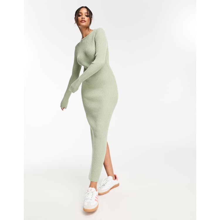 fitted lace wedding dress Green Ribbed Sweater Dress