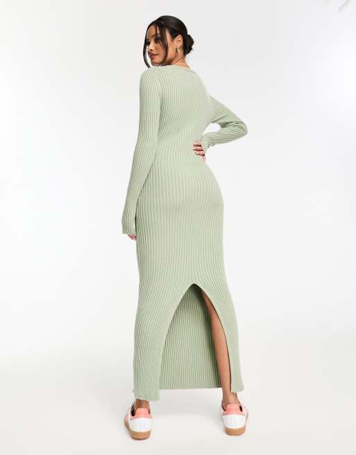 ASOS DESIGN knit ribbed crew neck maxi dress in mint green, 2 of 4