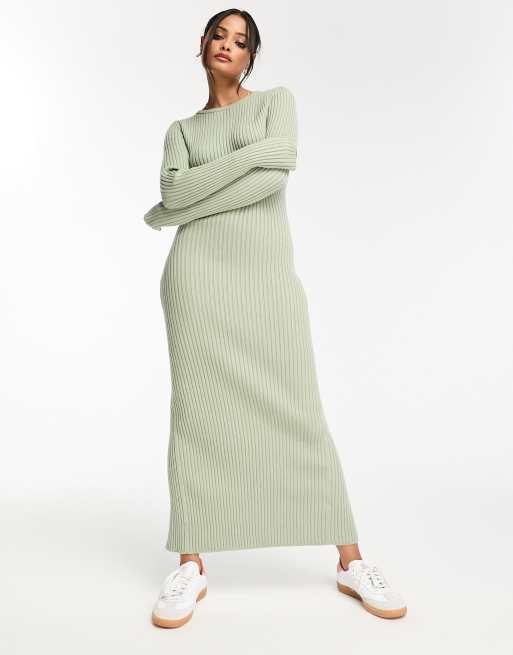 ASOS DESIGN knit ribbed crew neck maxi dress in mint green | ASOS