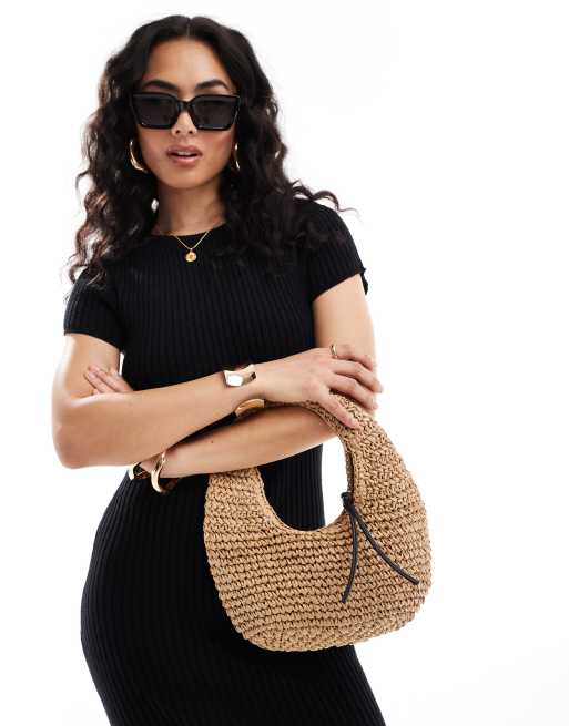 ASOS DESIGN knitted crew neck midaxi dress in rib in black