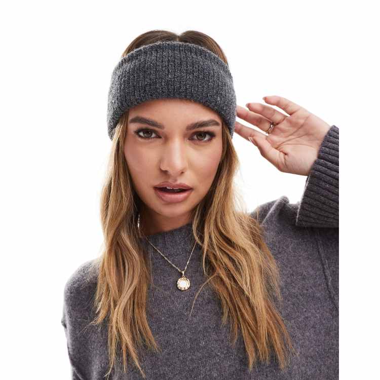 ASOS DESIGN knit ribbed headband in charcoal gray | ASOS display picture 3