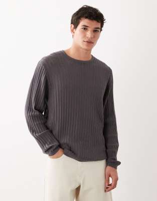 ASOS DESIGN knit ribbed long sleeve crew neck T-shirt in gray gray 9290₽