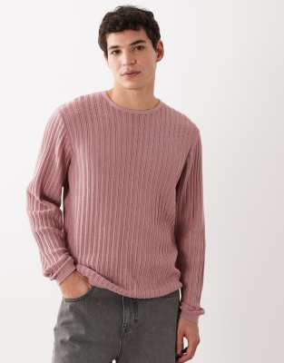 ASOS DESIGN knit ribbed long sleeve crew neck T-shirt in pink pink 9290₽