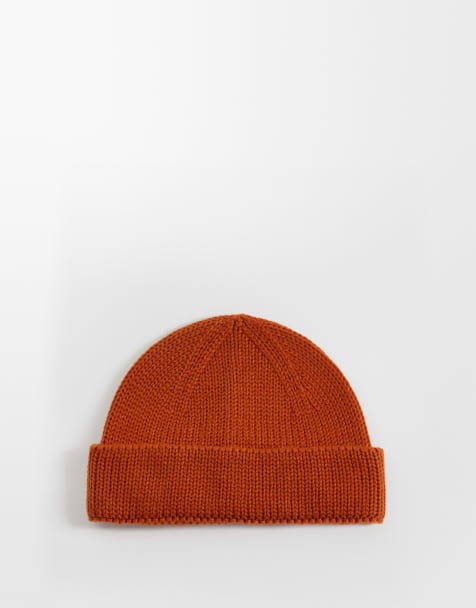 ASOS DESIGN knit ribbed mini fisherman beanie in orange - view 1